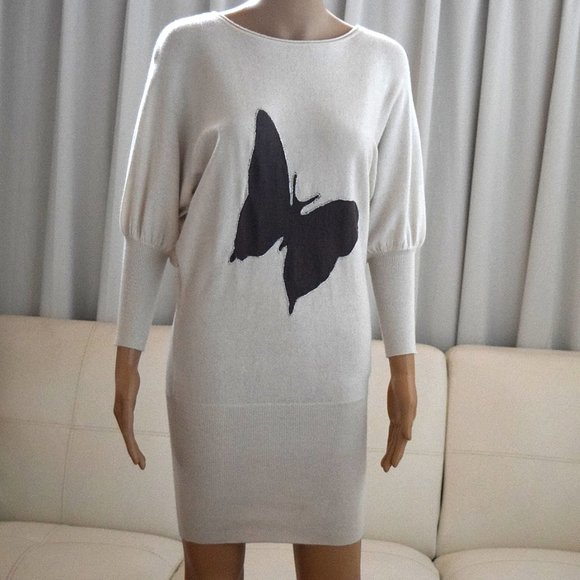Soft Knit Juliet Sleeve Dress with Embroidered Butterfly Size XS - Picture 1 of 11